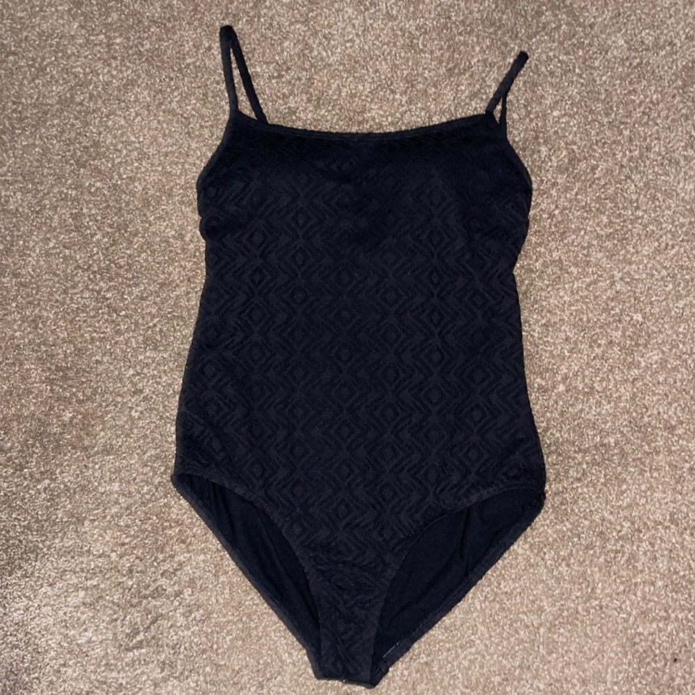 Catalina one piece, black, designed, textured swim suit. Size large.